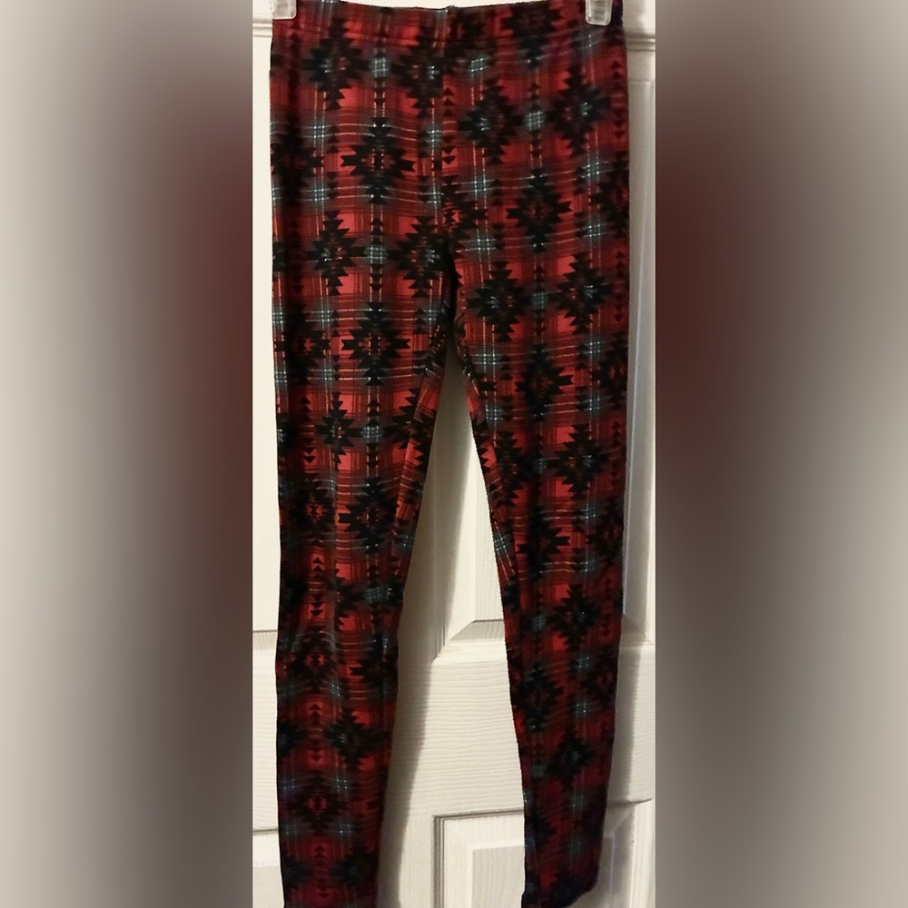 Red and Black Plaid Warm Fleece Leggings Fuzzy Inside